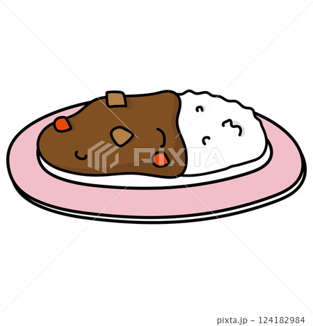 ピンクのお皿にのったカレーライス ピンクのお皿にのったカレーライス 124182984