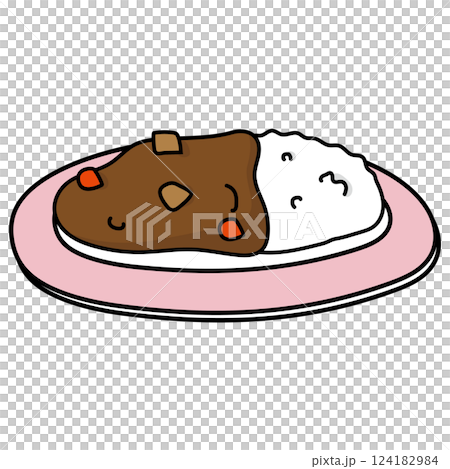 ピンクのお皿にのったカレーライス ピンクのお皿にのったカレーライス 124182984