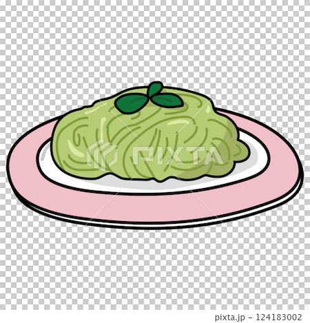 Pesto on a pink plate Pesto on a pink plate 124183002