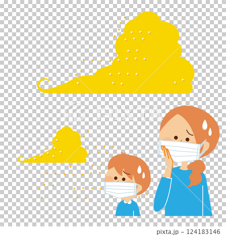 Illustration of a person wearing a mask, yellow sand, PM2.5, pollen, air pollution 124183146