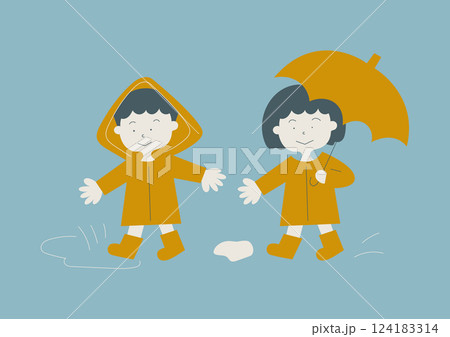雨の中の子供たち 124183314