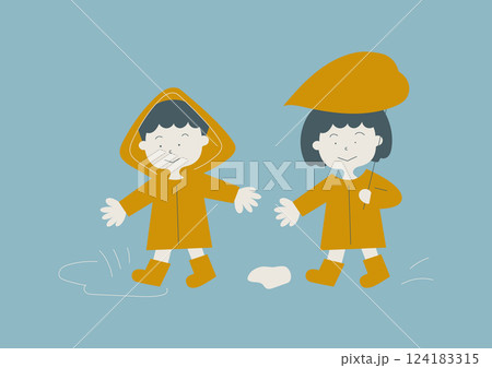 雨の中の子供たち 124183315