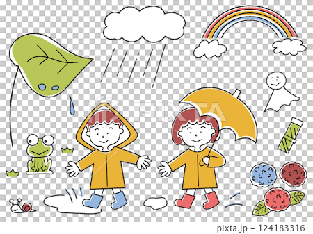 Rainy day kids illustration set 124183316