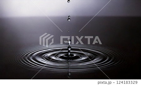 水面に落ちる水滴と波紋のイメージ背景素材 AI生成素材	 124183329