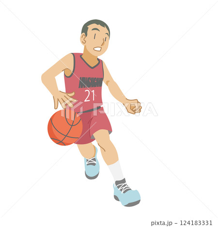 バスケットボールの試合でドリブルをする少年 124183331