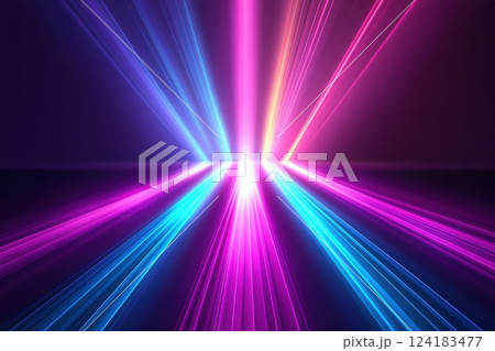 Abstract neon light beams forming a dynamic and colorful futuristic background 124183477
