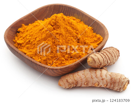 Raw turmeric with powder 124183709