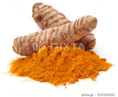 Raw turmeric with powder 124183851