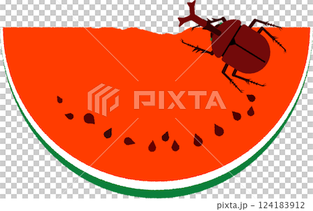 カットしたスイカを食べるカブトムシ カットしたスイカを食べるカブトムシ 124183912
