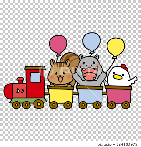 列車に乗ったリス・カバ・ニワトリ 124183979