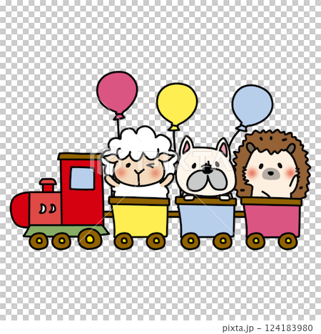 Sheep, dog and hedgehog on a train Sheep, dog and hedgehog on a train 124183980