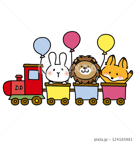 列車に乗ったうさぎ・ライオン・キツネ 124183981