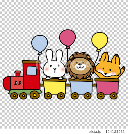 列車に乗ったうさぎ・ライオン・キツネ 124183981