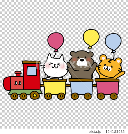 火車上的貓、熊和老虎 124183983