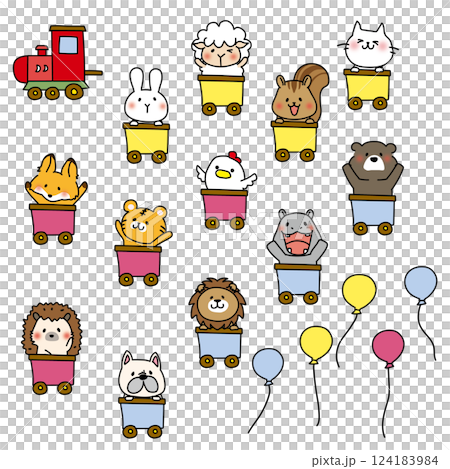 A freely combinable set of animals on a train 124183984