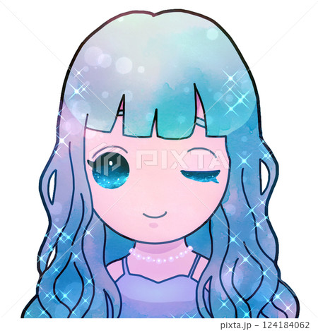 キラキラかわいいロングヘアーの女の子のキャラクター 124184062