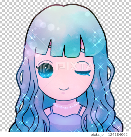 Sparkly cute long hair girl character Sparkly cute long hair girl character 124184062