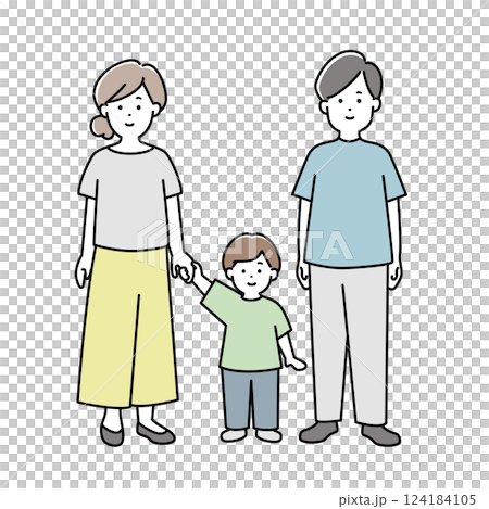 一個年輕家庭的全身插圖 124184105