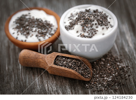 Yogurt with chia seeds Yogurt with chia seeds 124184230