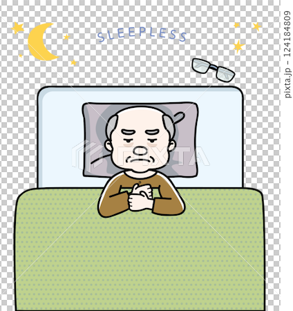 寝不足寝つきの悪い悩みのあるシニア男性A 124184809
