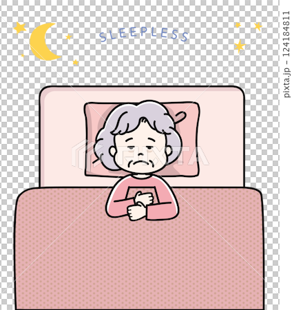 寝不足寝つきの悪い悩みのあるシニア女性A 124184811