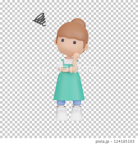 3DCG | A Japanese woman in an apron feeling stressed 124185103