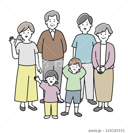 ポーズをとる家族イラスト_全身 124185551