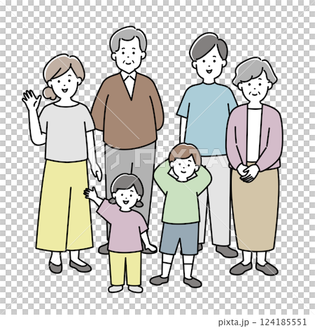 ポーズをとる家族イラスト_全身 124185551