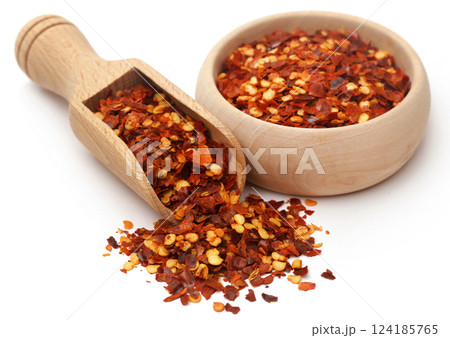 Crushed chilies in bowl 124185765