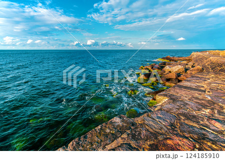 Colorful rock formation in Bornholm, Denmark 124185910