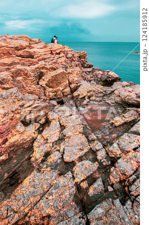 Picturesque small town Gudhjem in Bornholm, Denmark 124185912