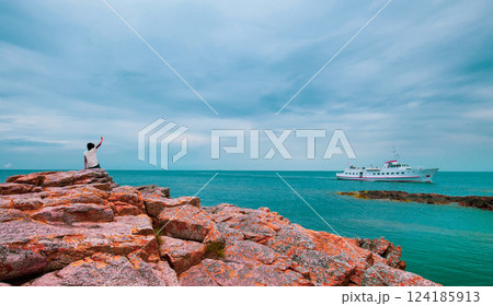 Picturesque small town Gudhjem in Bornholm, Denmark 124185913