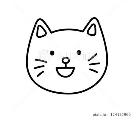 Cute doodle happy cat face icon. Smile laughing cat. Kitty kawaii emoji. Hand drawn animal emoticon. Good mood. Expression kitty head. Vector illustration isolated on white background 124185960