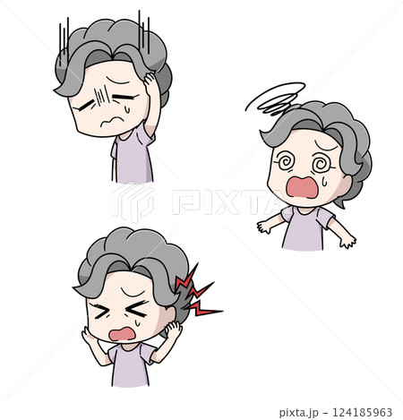高血圧の症状が出る高齢女性のイラスト3パターン 124185963