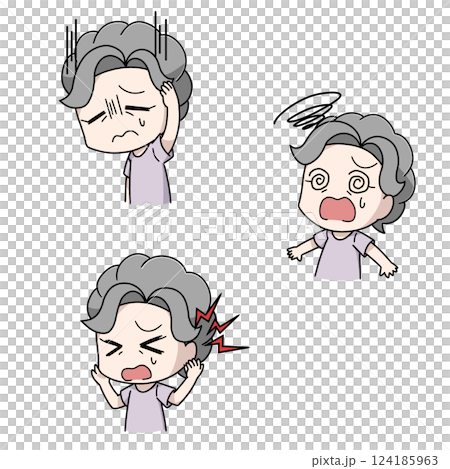 高血圧の症状が出る高齢女性のイラスト3パターン 124185963