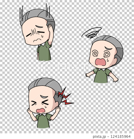 高血圧の症状が出る高齢男性のイラスト3パターン 124185964