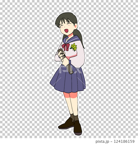 卒業証書を持つ笑顔で涙する制服の女の子 124186159