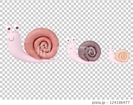 3DCG transparent background of a line of snails 3DCG transparent background of a line of snails 124186477