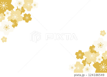 黄色の三色の桜が集まったフレーム 124186549