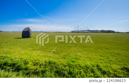 Picturesque Dragor harbour and meadow in Denmark 124186623