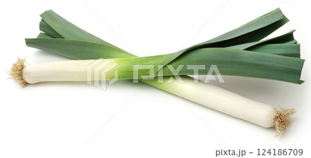 Fresh leek stems and leaves 124186709