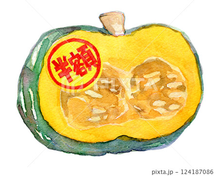 水彩イラスト 半額シールが貼られた 水彩イラスト 半額シールが貼られた 124187086