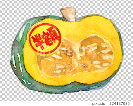 水彩イラスト 半額シールが貼られた 水彩イラスト 半額シールが貼られた 124187086