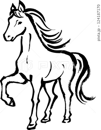 墨で手描きした和風の馬の全身イラスト 墨で手描きした和風の馬の全身イラスト 124187170