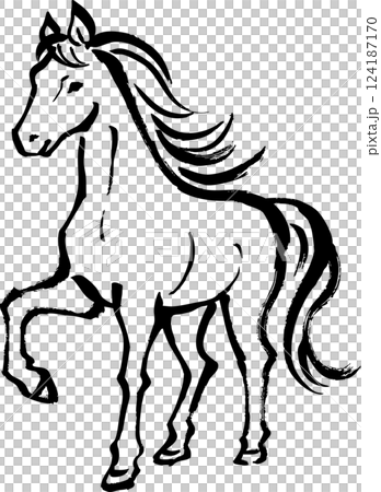 墨で手描きした和風の馬の全身イラスト 墨で手描きした和風の馬の全身イラスト 124187170