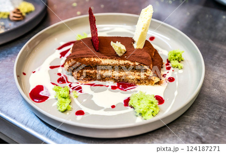 Haute cuisine gourmet and deluxe dessert fine sugar sweet art for coffee 124187271