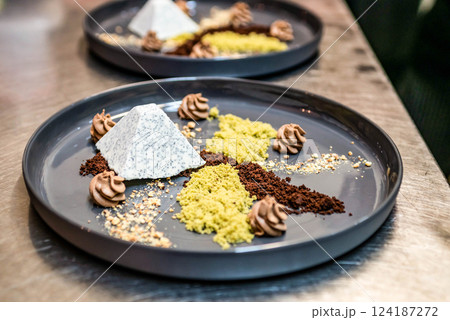 Haute cuisine gourmet and deluxe dessert fine sugar sweet art for coffee 124187272