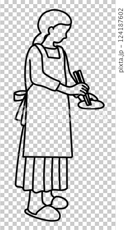 料理をする女性の線画ベクターイラスト 料理をする女性の線画ベクターイラスト 124187602