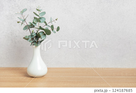 Eucalyptus branches in vase creating a fresh and natural atmosphere 124187685