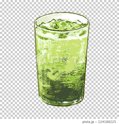 アイス抹茶ラテの手描きイラスト 124188225